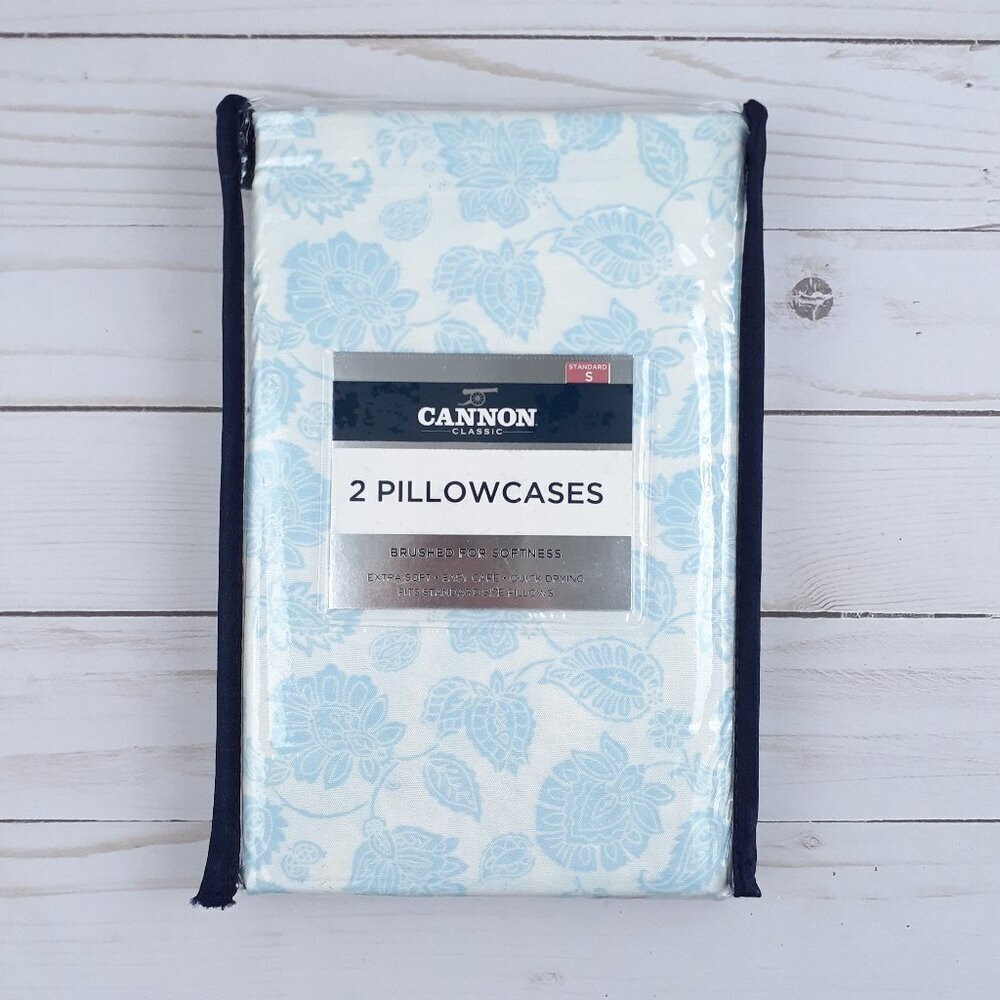 Cannon Pillow Cases Standard Blue Paisley Floral Set of 2